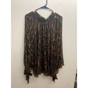 H&M TIGER PRINT BOW SLEEVE BLOUSE